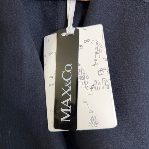 MAX&CO Decisio Wool Collarless Lapel Long Trench Coat Navy Blue Sz 2 NWT $789 - Picture 4 of 9